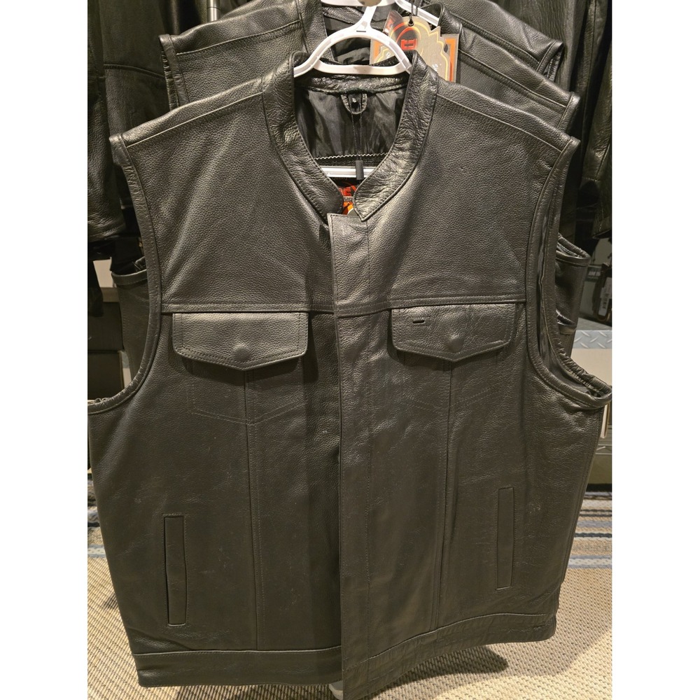 NWT Daniel Smart DS189A Men's Leather Motorcycle Concealed Carry Vest - Black XL
